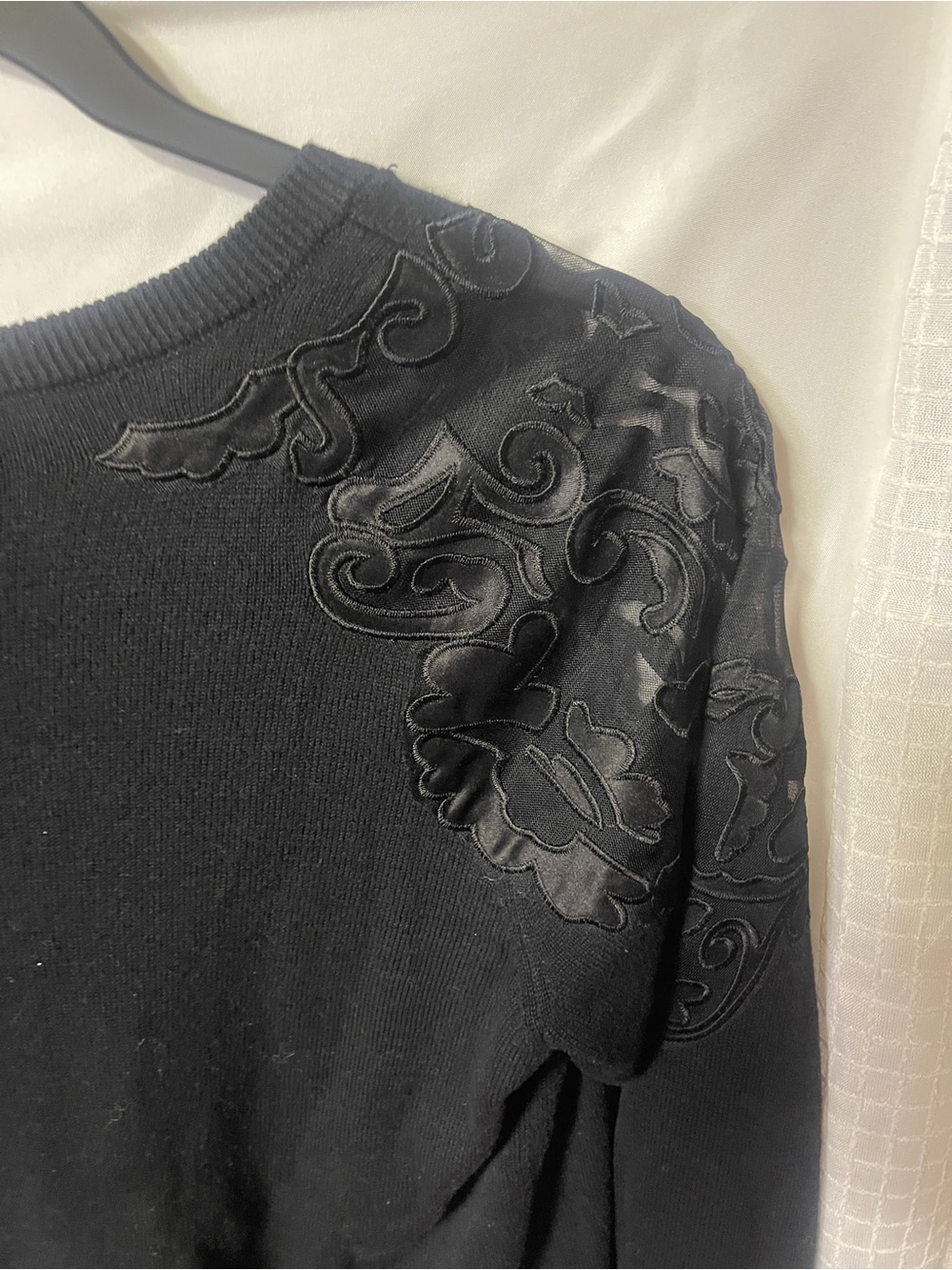 INC black sweater sheer floral appliqué - Picture 7 of 15
